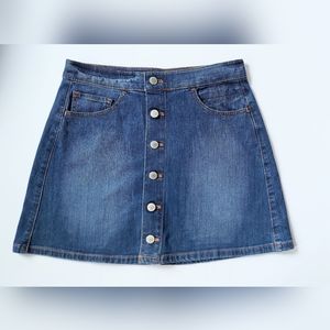 Express Jeans Size 4 Button Front A Line Blue Denim Skirt